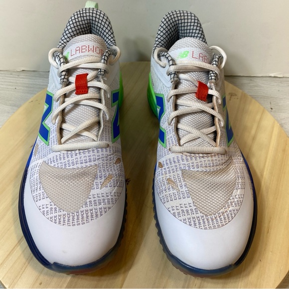 Men’s 9.5 New Balance STVELO14 White Blue Green Turf Training Shoes - Picture 5 of 11